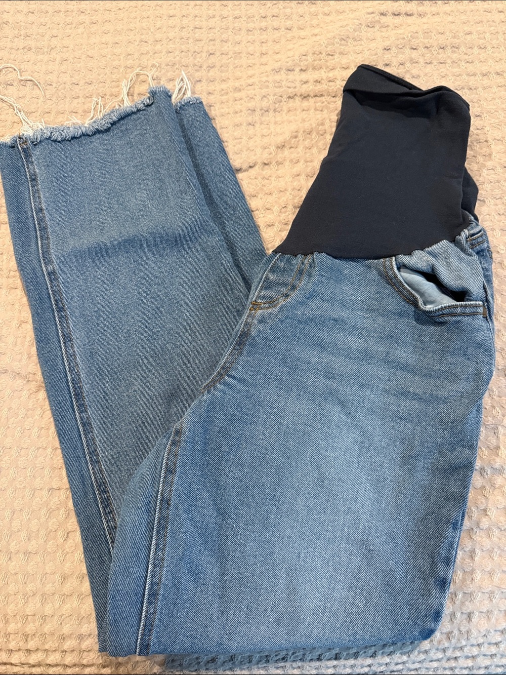 Maternity Blue Denim Jeans with Elastic Waist Panel